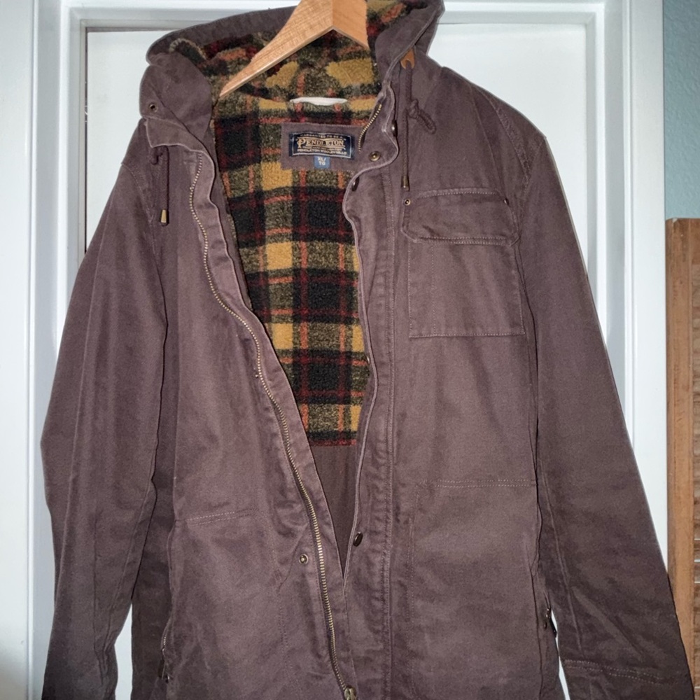 Pendleton Brown Hooded Field Jacket with Plaid Li… - image 1
